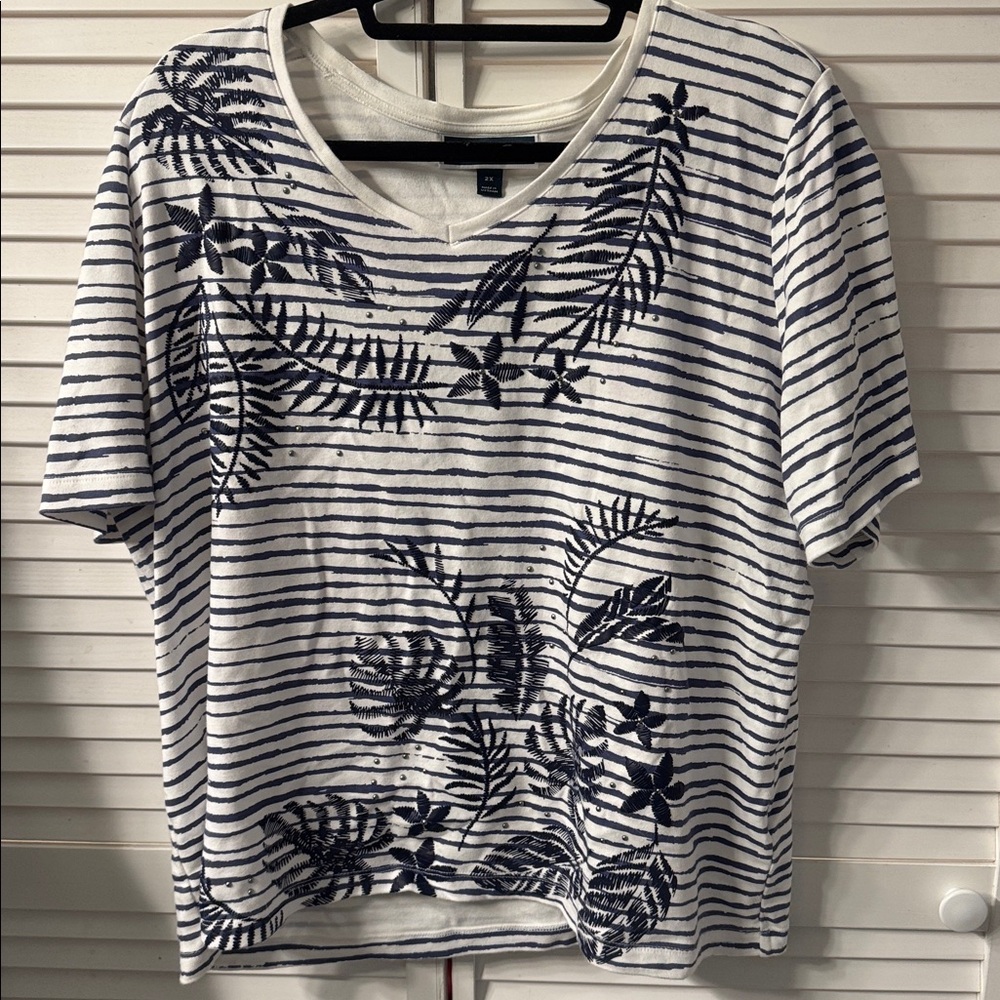 Karen Scott Navy and White Striped Tee
